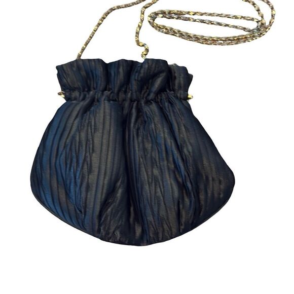 Elegant Black Silk Type Fabric Evening Bag metal closure - Picture 1 of 5